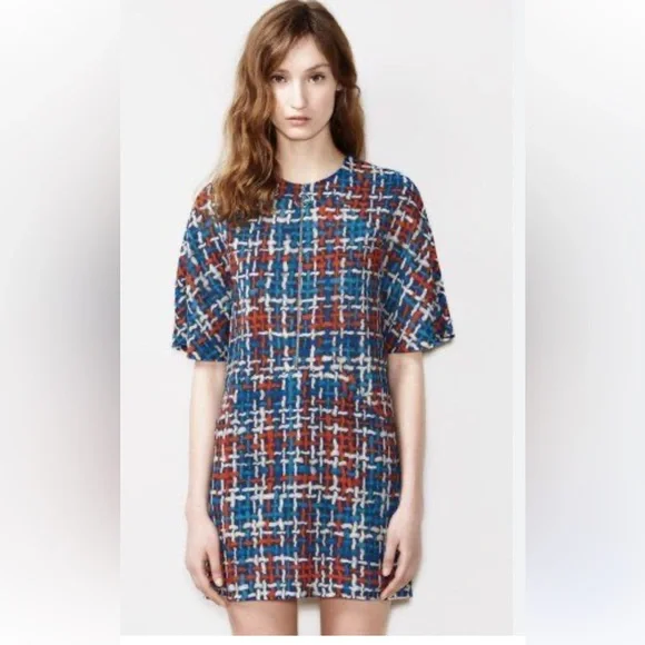 Lacoste Blue and Red Patterned Zip Up Front Dress- Size 40 - Picture 1 of 8